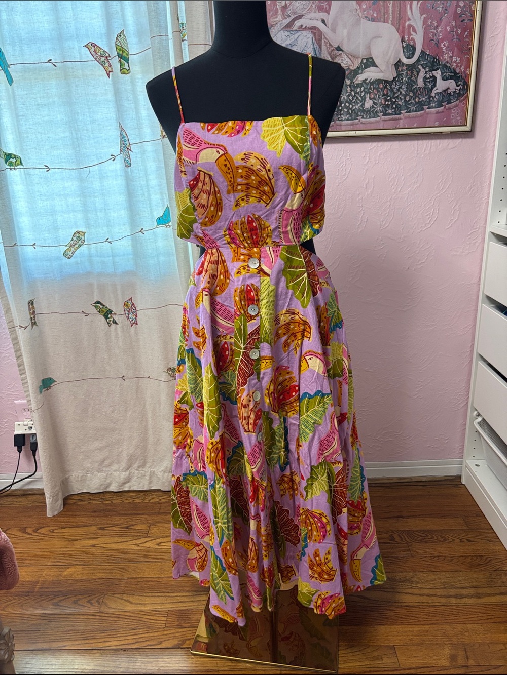 FARM Rio Lavender Maxi Dress with Multicolor Tropical Print